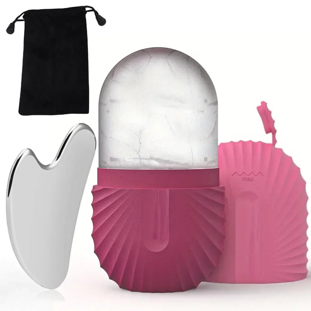 Neuer Eis-Gesichtsroller Edelstahl Gua Sha Werkzeugset Hautpflege Beauty-Set Gesichtsmassageroller Lifting Konturierungswerkzeug Wiederverwendbar
