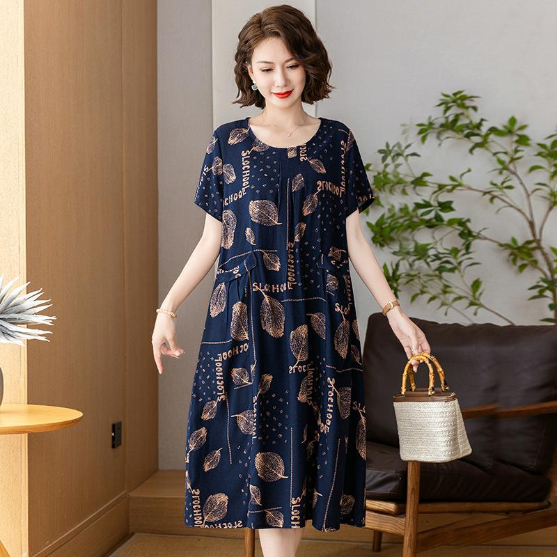The New High-end Summer Good Cotton and Silk Dress Is Fattened and Enlarged, and Women's Clothing Is Suitable for Fat People's Skirts Dresses.