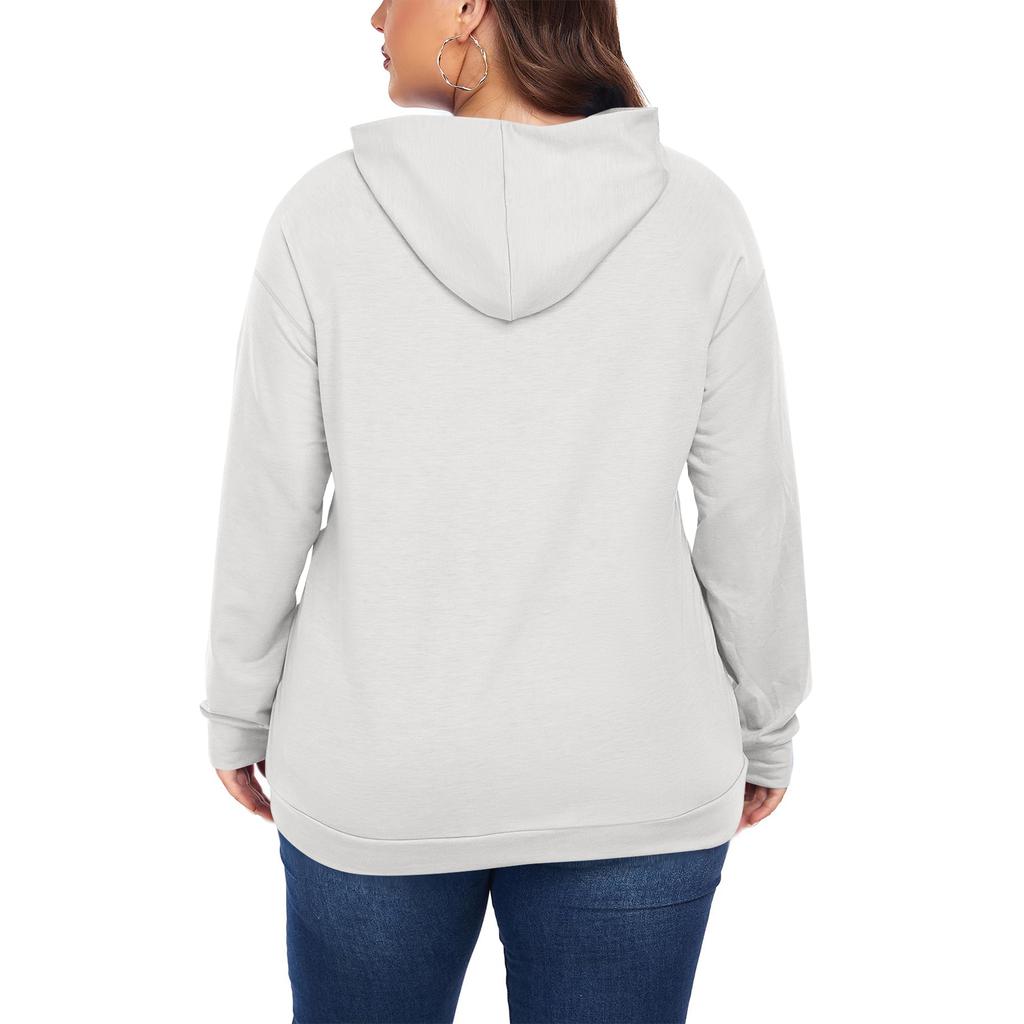 Women's  Casual Large Sized Long Sleeved Hooded Solid Color Sweatshirt