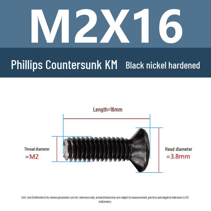 Yigu Uhlíková ocel Černý nikl Kalené KM Šrouby s plochou hlavou Phillips M2-M4 pro elektroniku