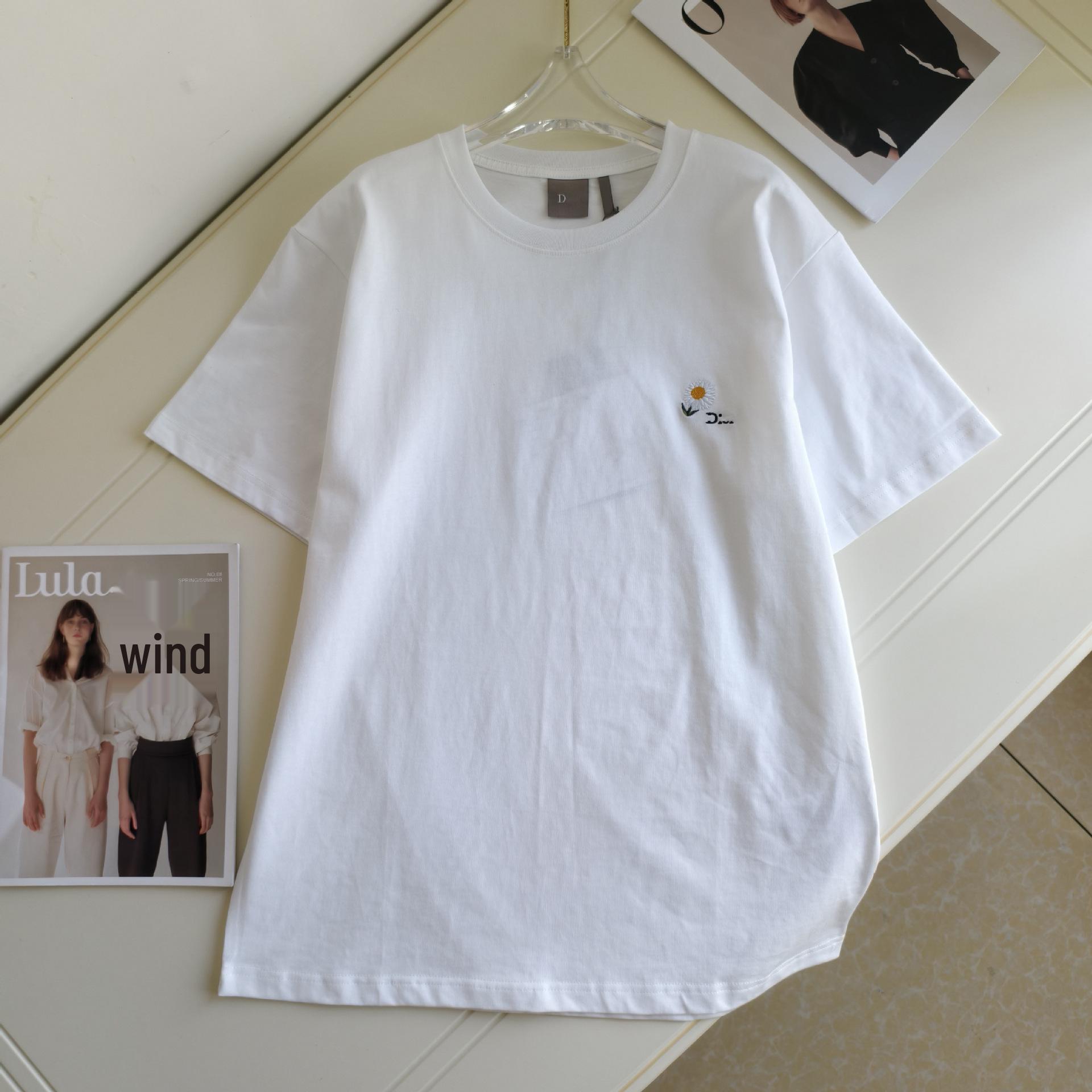 

Unisex D Brand Embroidered Short Sleeve Round Neck T-Shirt - Casual Summer Style Medium белый