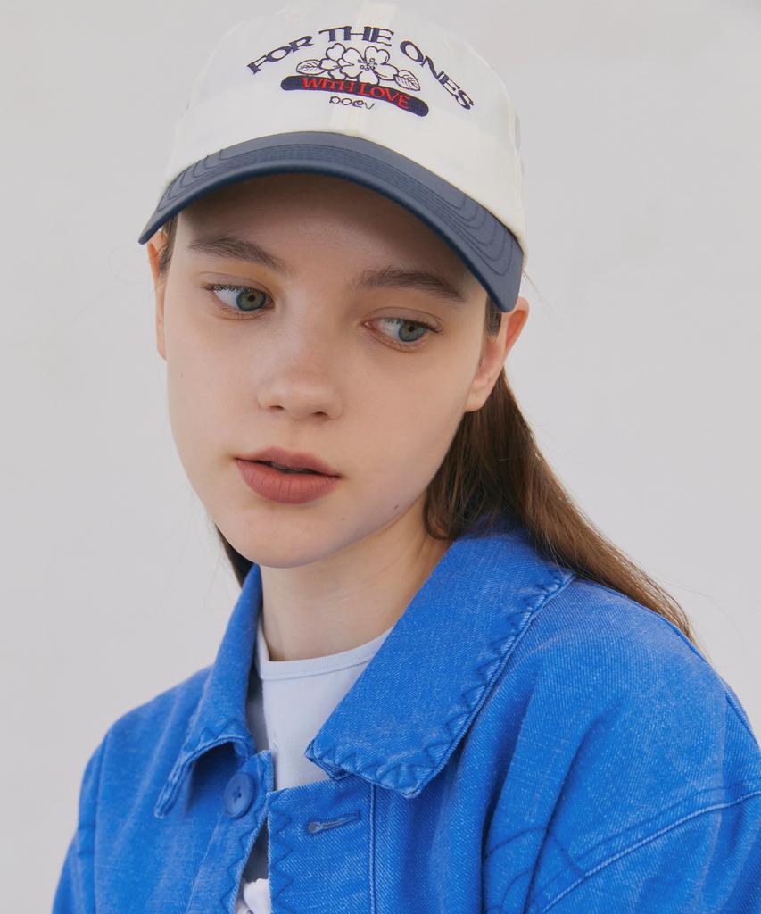 POEV Flower Shirring Ball Cap - White/Navy