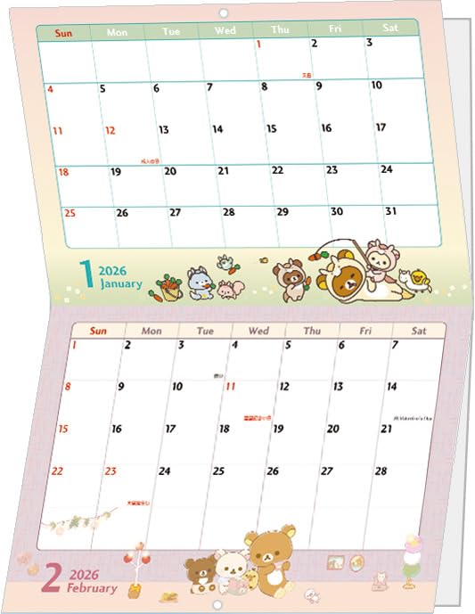 Rilakkuma 2026 Wand-CD40101 San-X Kalender, A4,