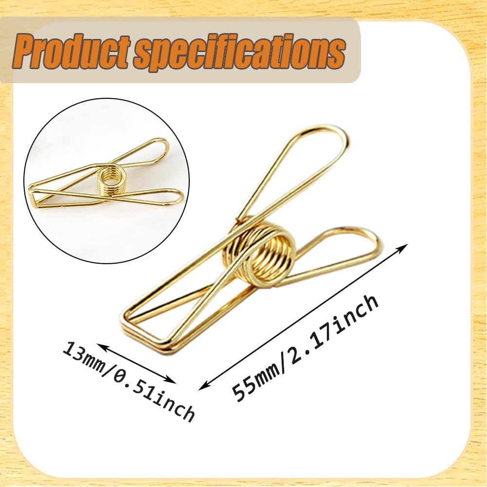 Rurili 20 Pieces Metal Wire Hollow Out Multi-Purpose Utility Clips Invoice Bill Paper Clips Clothesp Hanging Clips for Office School Home Use (Gold)