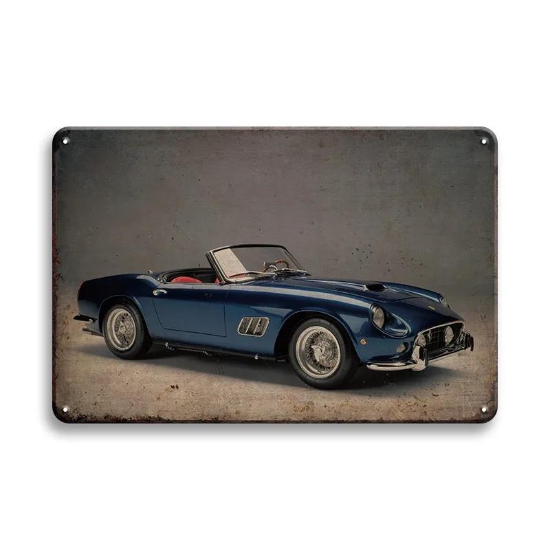 Plakaty Samochodów Wyścigowych Naklejki na Ścianę - Metalowy Znak Blaszany Vintage Pojazd Tabliczka Retro Farba Blaszana Wystrój Domu do Garażu i Baru