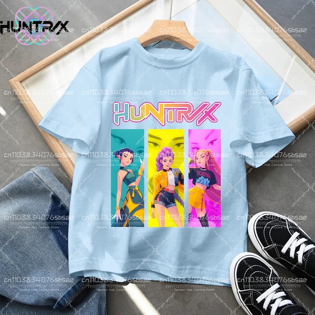 2026 New KPop Demon Hunters Cartoon Print Kids T-shirts Summer Short Sleeve Tees Boys and Girls Clothes Casual Tops
