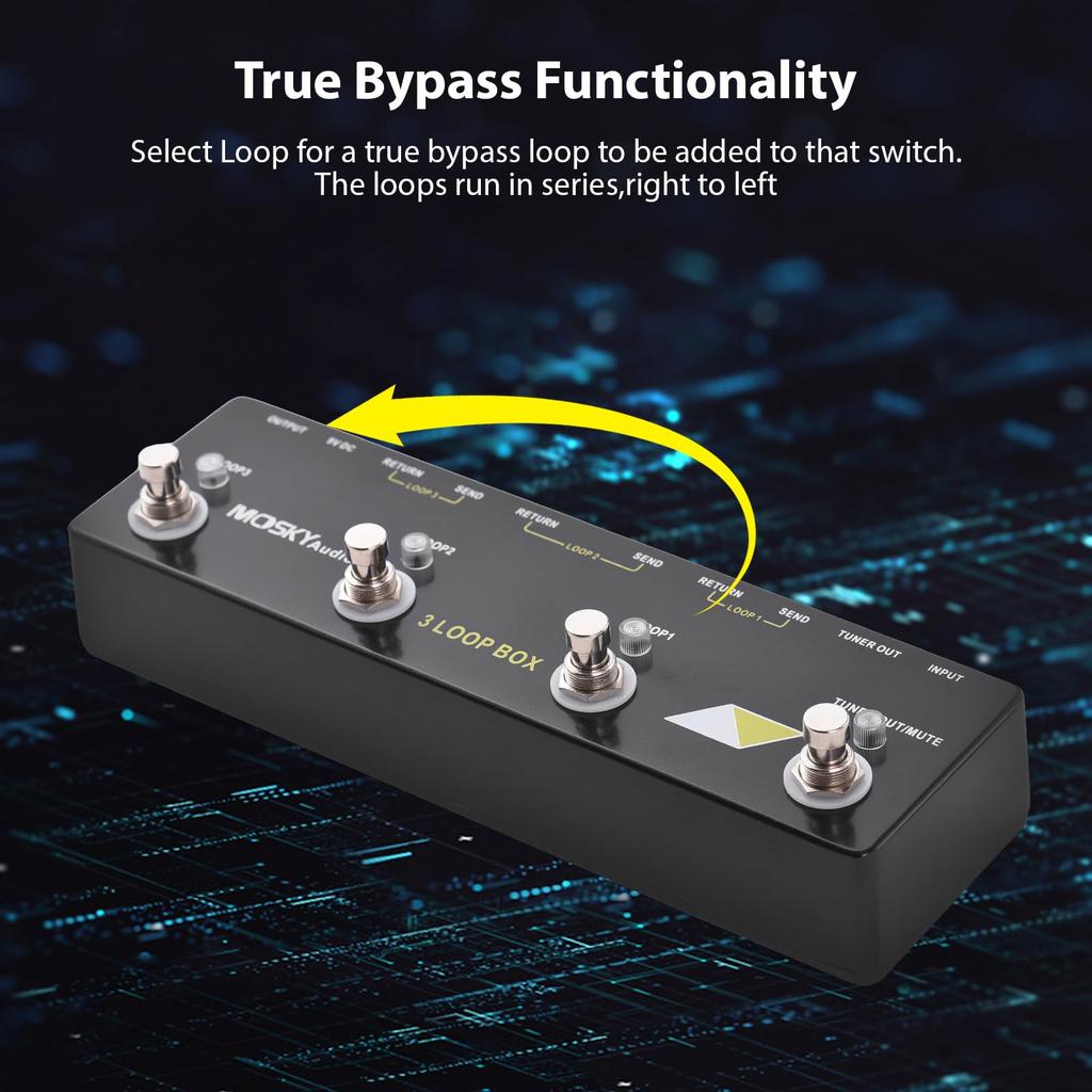 Btuty Loop Box Guitar Effect Pedal with Channel Select and True MOSKYAUDIO 3-Piece Bypass, Aluminum, 6.35mm Input/Output,