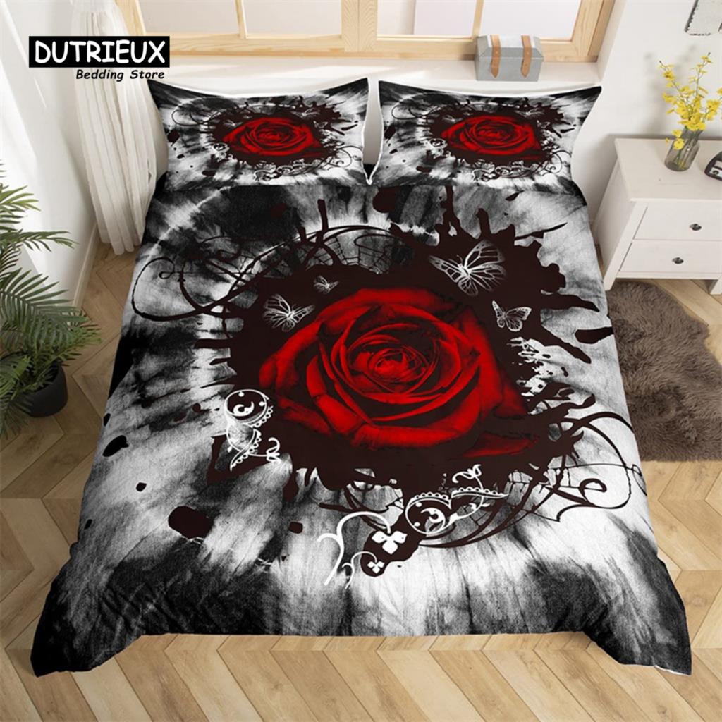 Red Rose Duvet Cover Twin King Romantic Theme Floral Bedding Set Microfiber Love Heart Flowers Quilt Cover For Girl Teen Wedding
