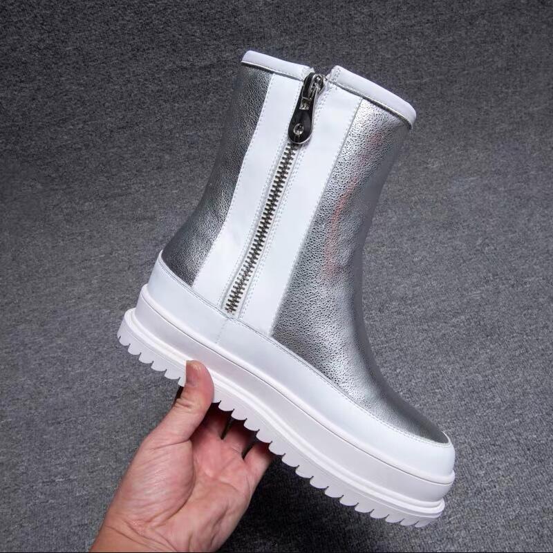 Fashion Snow Boots New Women's Winter Shoes Thick Sole Plaforms Ankle Botas Round Toe Thick Plush Warm Cotton Shoe Side Zip Silver Black