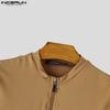 INCERUN Men Short Sleeve Front Zipper Semi-Sheer Jumpsuits Pajamas Sleepwear