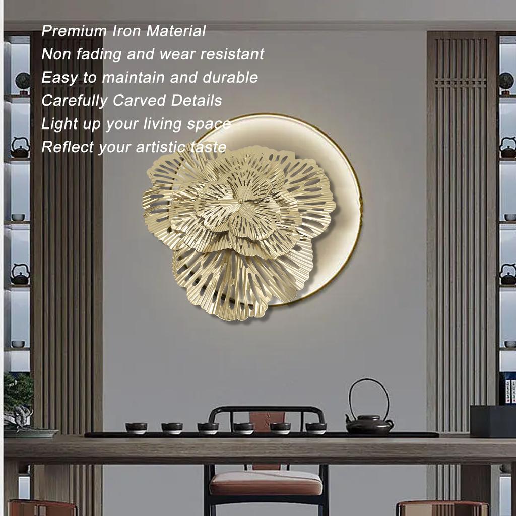 Metal Wall Decor Modern Stylish Triangular Ginkgo Flower Iron 3D Wall Sculpture for Living Room Bedroom Hall