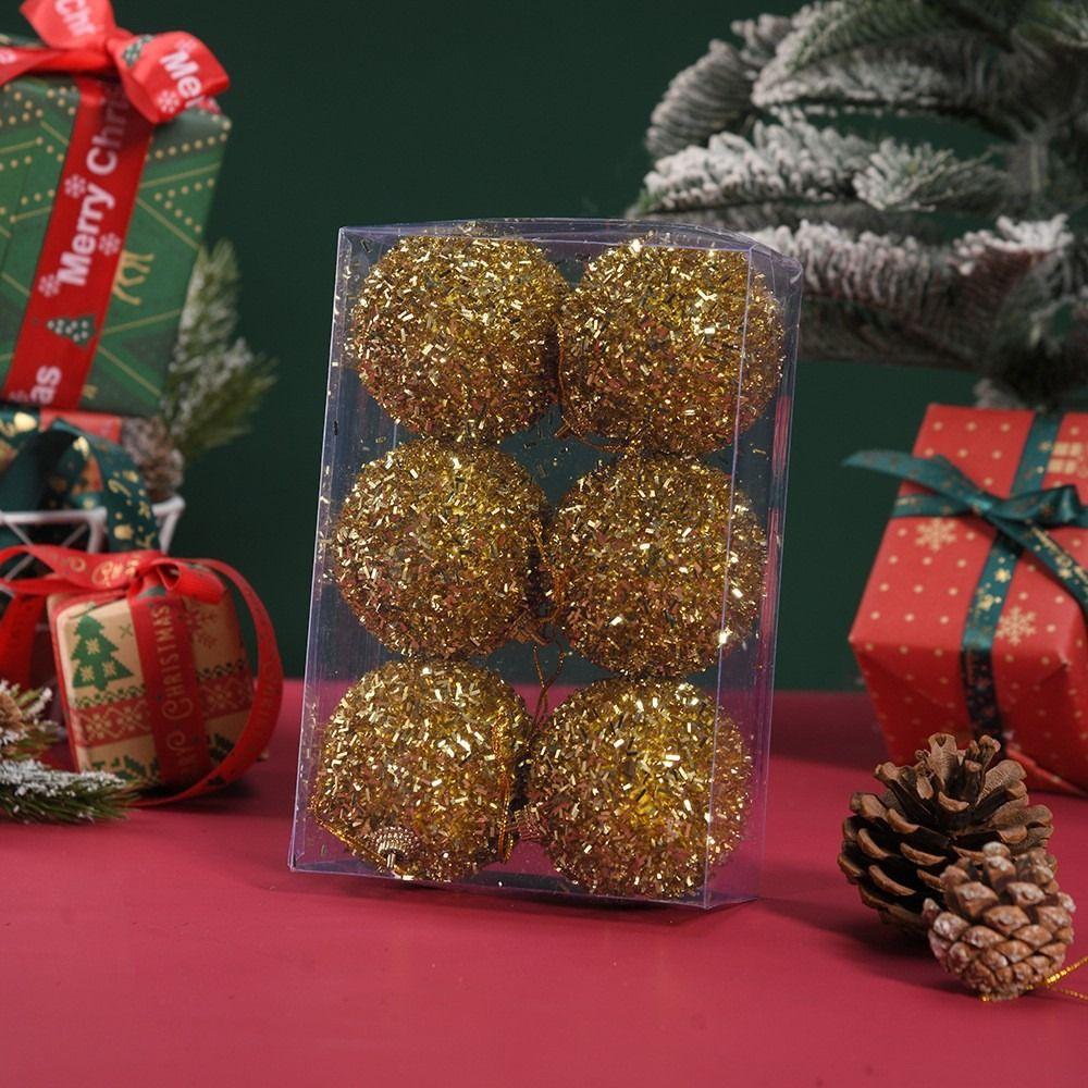 6Pcs/Set Creative Christmas Decoration Pendant 6cm Shiny Xmas Tree Hanging Pendants Elegant Solid Color