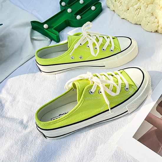 Demi-pantoufles, chaussures en toile, petites chaussures polyvalentes en tableau blanc pour étudiantes, chaussures décontractées coréennes d'été, chaussures en toile à la mode