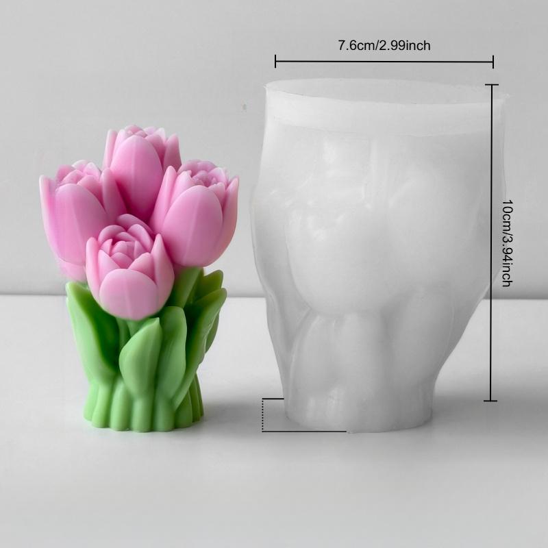 3D Tulip Bouquet Silicone Candle Molds Handmade Lavender Flower Soap Plaster Resin Crafts Mold DIY Chocolate Cake Baking Tools