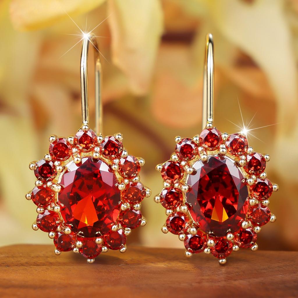 Elegant Female Red Zircon Stone Flower Hoop Earrings Trendy Fashion Gold Color Wedding Jewelry For Women