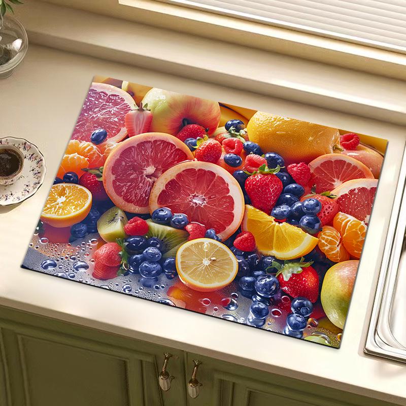 Diatom Mud Absorbent Non-Slip Countertop Pad for Kitchen & Coffee Machine - Stylish Fruit Design, Heat Insulation, Water Control