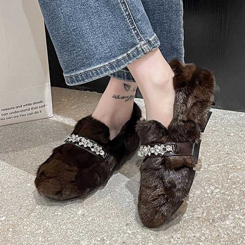 Fashion Fur Women Cotton Shoes Leopard Flats Short Plush Fashion Boots Winter Warm Loafer Shoes 2025 Cozy Dress Casual Chaussure Femme