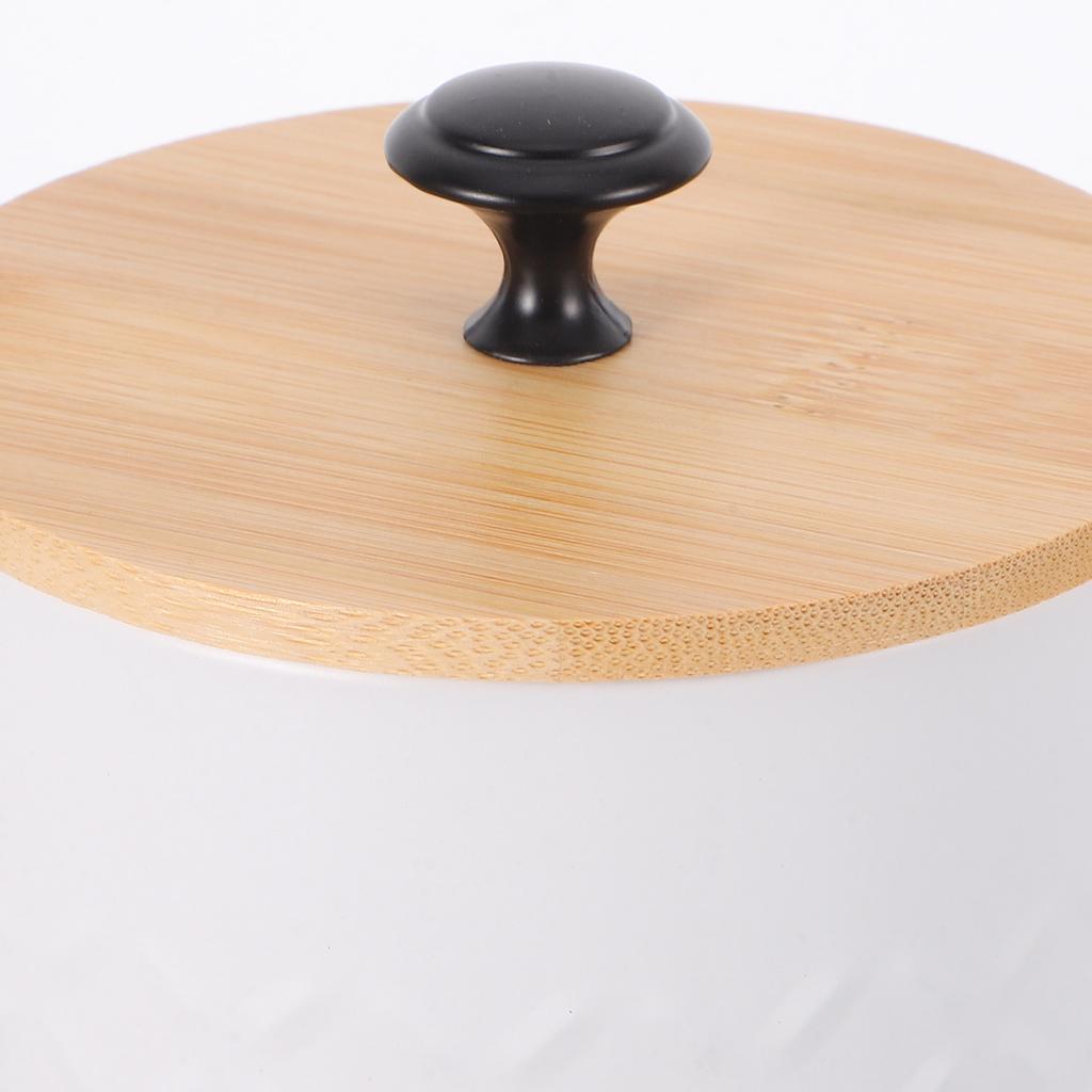 White Metal Countertop Canister Airtight Seal Bamboo Lid Coffee Beans Tea Leaves Sugar Cubes Grains Storage Jar Kitchen