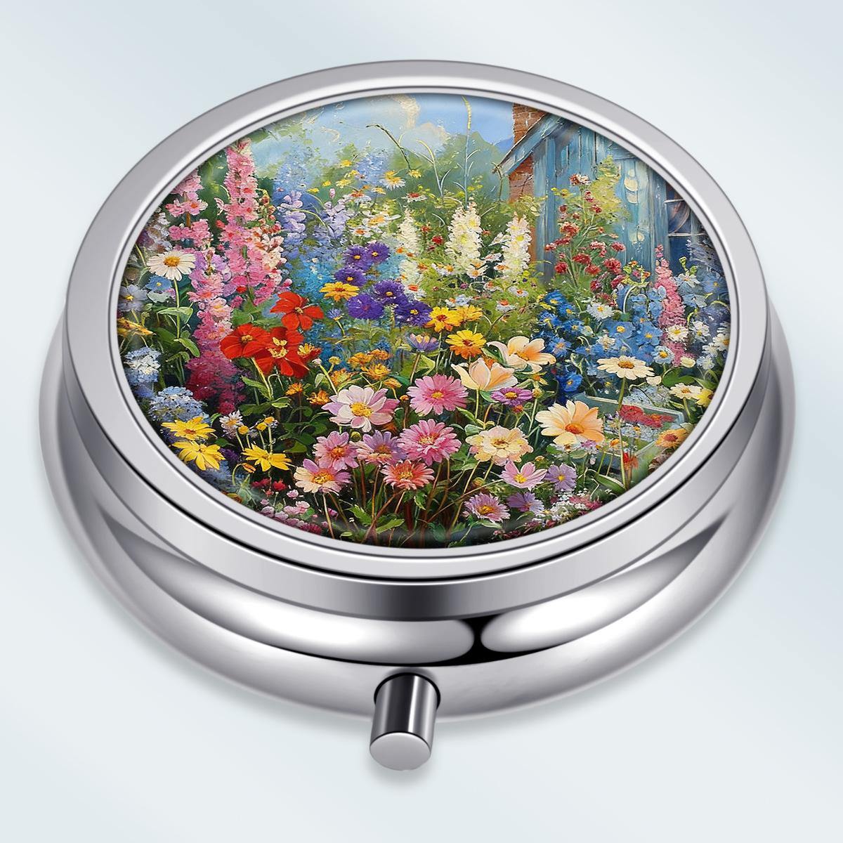 

Portable Pill Box with 3 Compartments, Mini Metal Medicine Organizer Case, Cute Printed Pill Container for Vitamins, Pills, Jewelry, Travel, Daily Use
