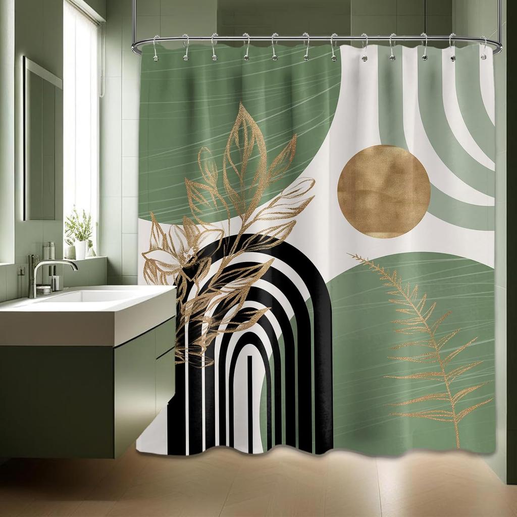 Mid-Century Moderní sprchový závěs Černobílý sprchový závěs do koupelny Dekorativní abstraktní sprchový závěs s háčky