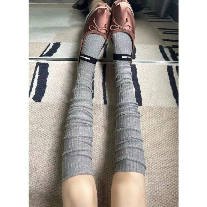 Spring Knee Length Stockings for Women White Pile Socks Fashion GIrls JK Slimming Boots Sock Japanese Calf Socks Cotton Footwear