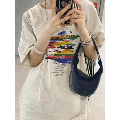 Women's Pure Cotton Printing Short Sleeve T-shirt Oversize Loose American Casual  Trendy Couple Look Half Sleeve Top Summer