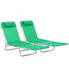 Set Of Two Steel Frame Sun Loungers With Reclining Backs Dark Green