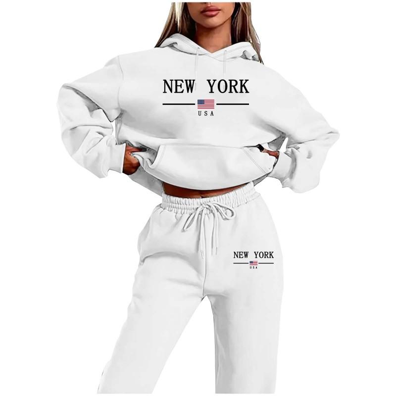 Womens Fleece Lined Tracksuit Hoodie Sweatpants Set Winter Casual Sportswear