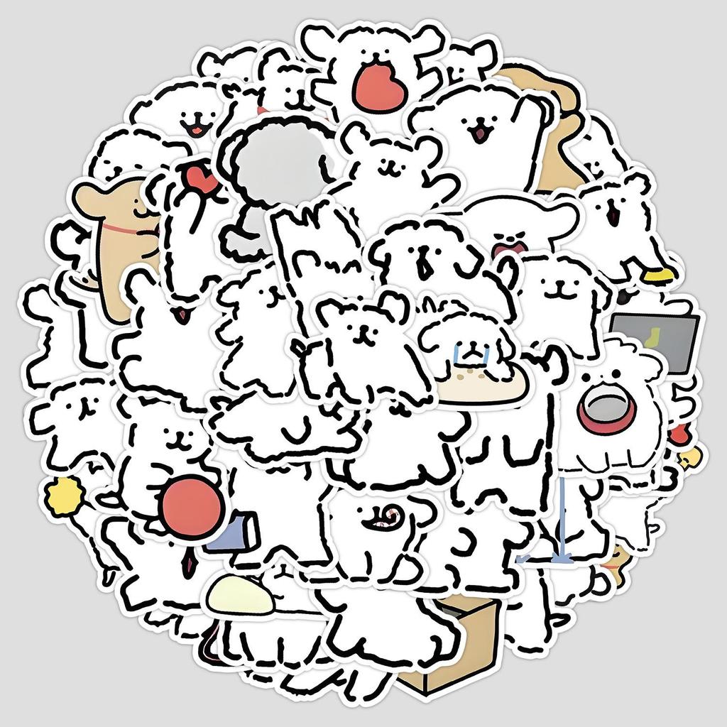50 Cartoon Dog Doodle Stickers - Cute, Waterproof & Decorative for Water Bottles and Phones