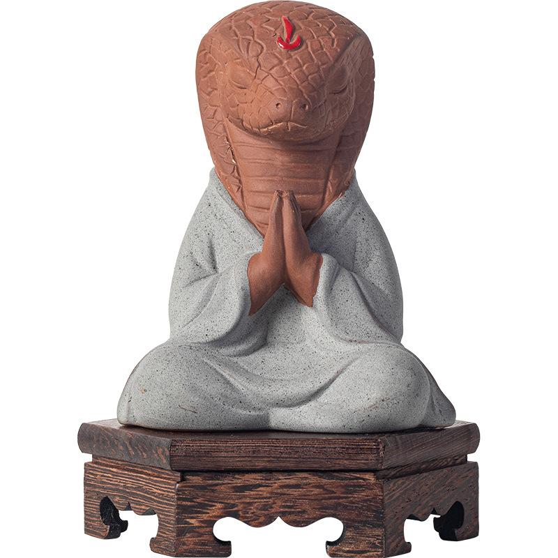 Zen Fortune Ceramic Tea Pet Zodiac Snake Statue Ornaments Animal Tea Figurine Wealth Sculpture Crafts Home Desktop Decoration