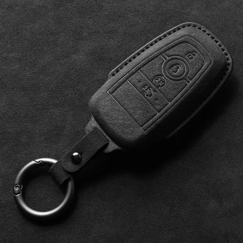 Leather Car Key Case Cover Holder Keychain Shell for Ford Mustang Explorer Edge Mondeo F150 F250 F350 F450 F550 2019 2020 Key