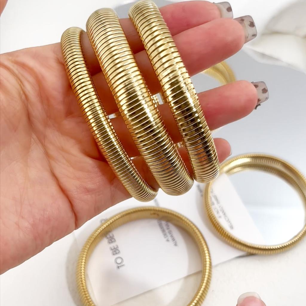 Elastic Stainless Steel Bangle Flex Snake Chain Cuff Bracelet Gold Plated Thick Wide Bracelet Wristband Trend Jewelry Women Gift