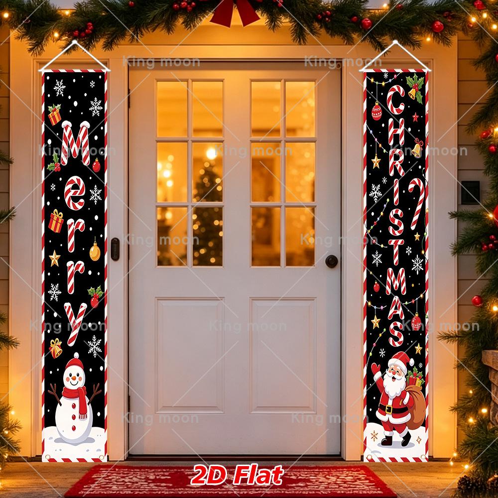 2D Flat, 2D Flat - 2D Flat, 2D Flat - 2D Flat Banner, 2pcs Christmas Porch Banner, Polyester Fabric, Size 180 X 30Cm / 70.9 X 11.8In, Elegant Luxury R