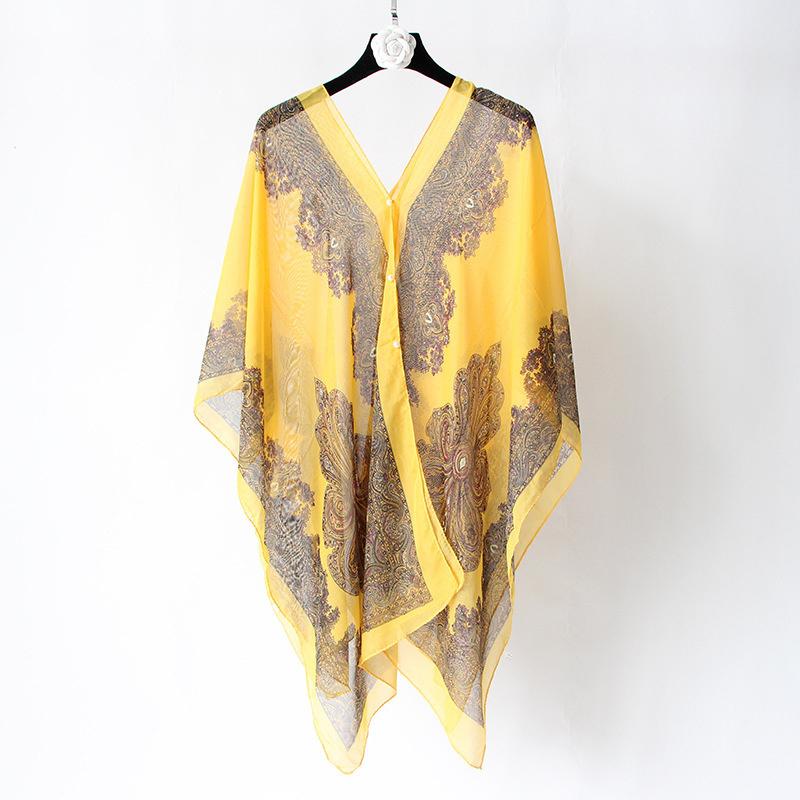 Beach Sun Protection Shawl Women Clothes Summer Beach Bikini Cover Up Loose Chiffon Blouse Shawl Scarf With Buttons