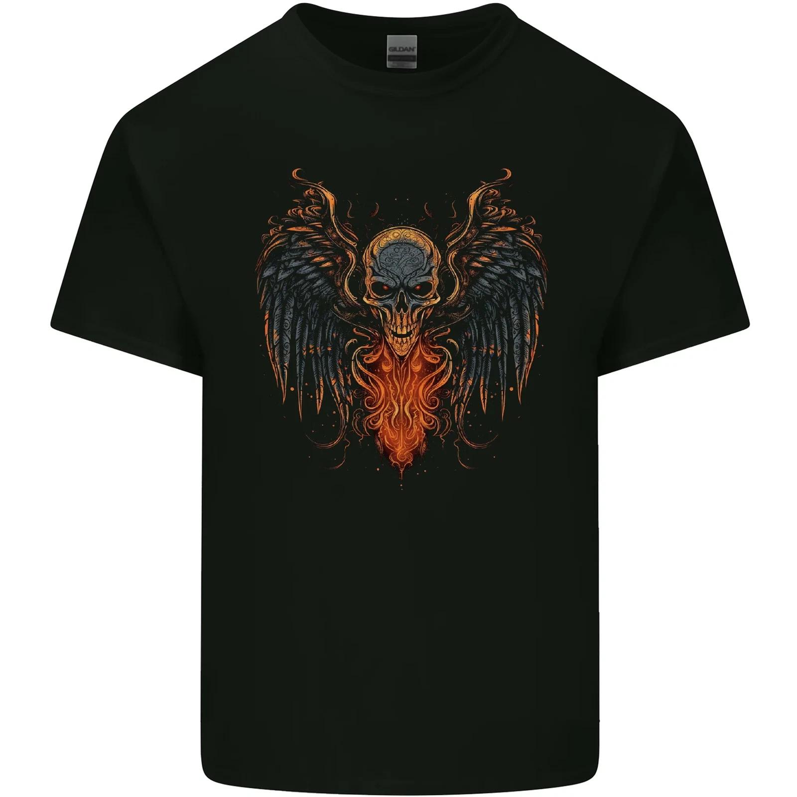Fallen Angel Skull Demon Wing Flames Kids T-Shirt Childrens 2XL
