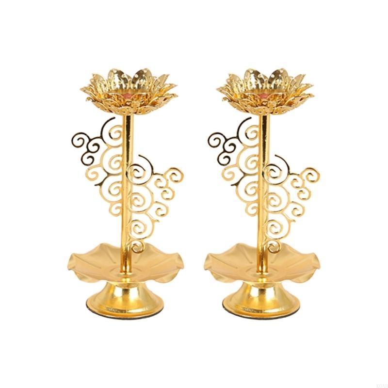 2Pcs Golden Silk Hollow Lotus Candle Holder Ghee Lamp Butter Lamp Holder Candlestick for Buddha Buddhist Temple Home Decor