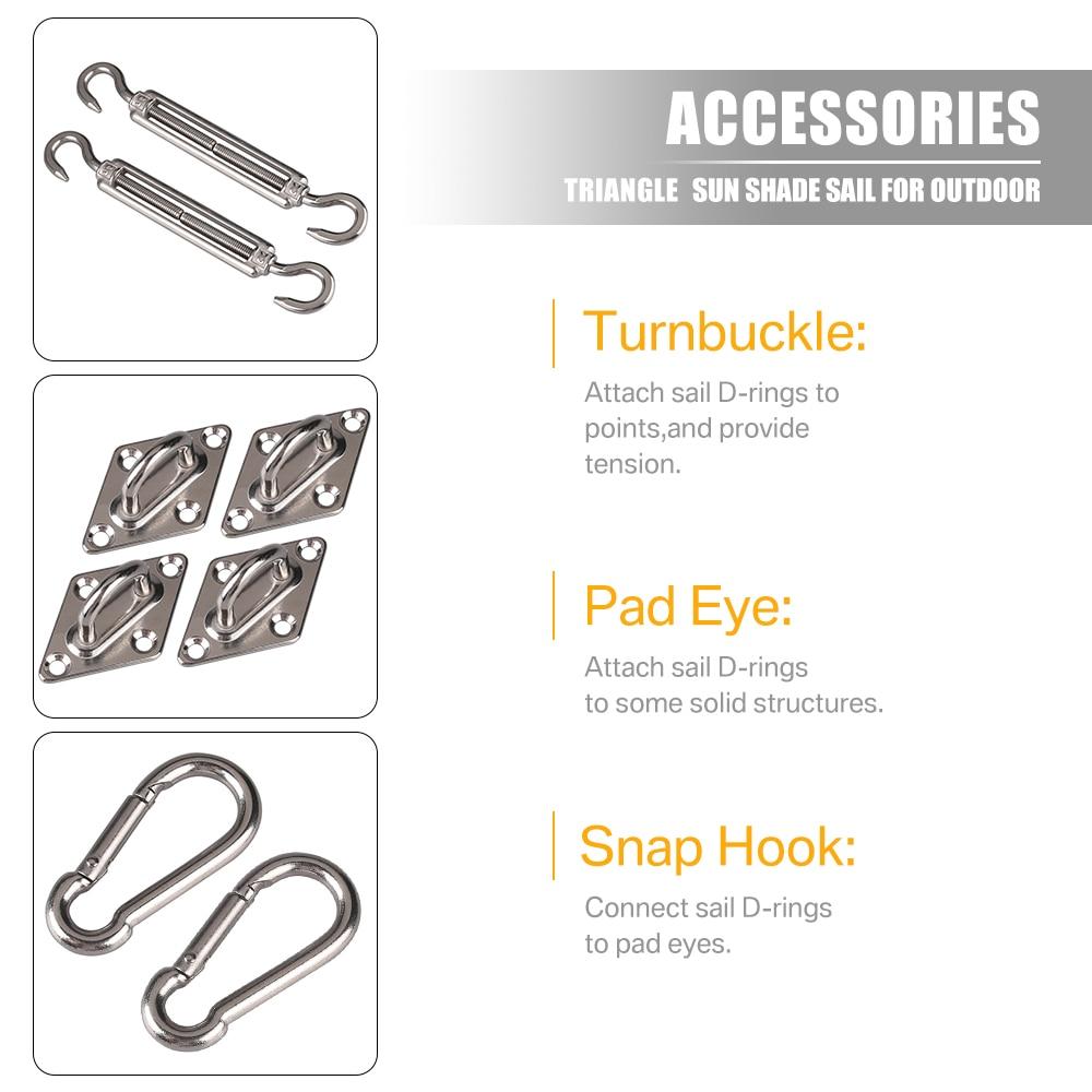 40pcs Sun Shade Sail Canopy Hardware Kit 304 Stainless Steel Turnbuckle Pad Eye Carabiner Clip Hook Screws Silver