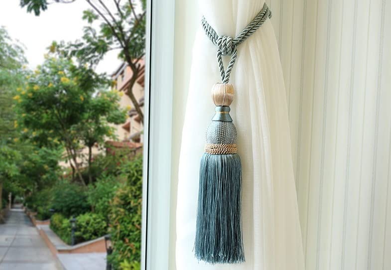 Set of 2 Curtain Large Interior Fasteners Tassels, Size, Accessories, (Light Blue)