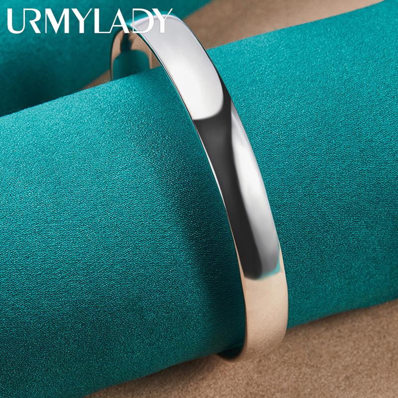 

URMYLADY 925 Sterling Silver 10mm Smooth Flat Round Bangles Bracelet For Women Jewelry 62mm