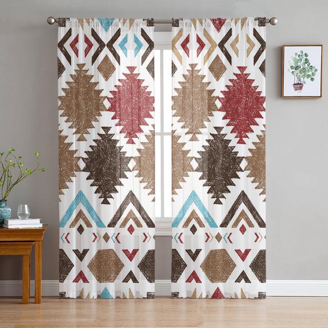 Perdele geometrice din tul cu triunghiuri pentru living, perdele transparente pentru dormitor, perdea de fereastră pentru bucătărie