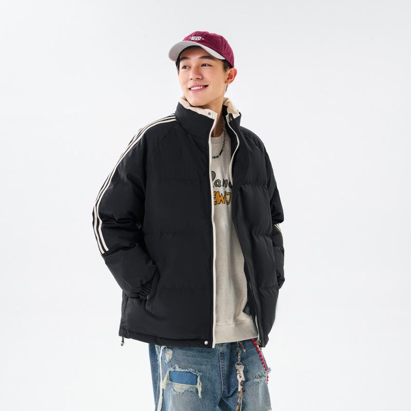 Cotton Clothing Men and Women Paragraph Winter Stand-up Collar Loose Cotton Jacket Thickened Couple Models Striped Bread Clothing Cotton Jacket