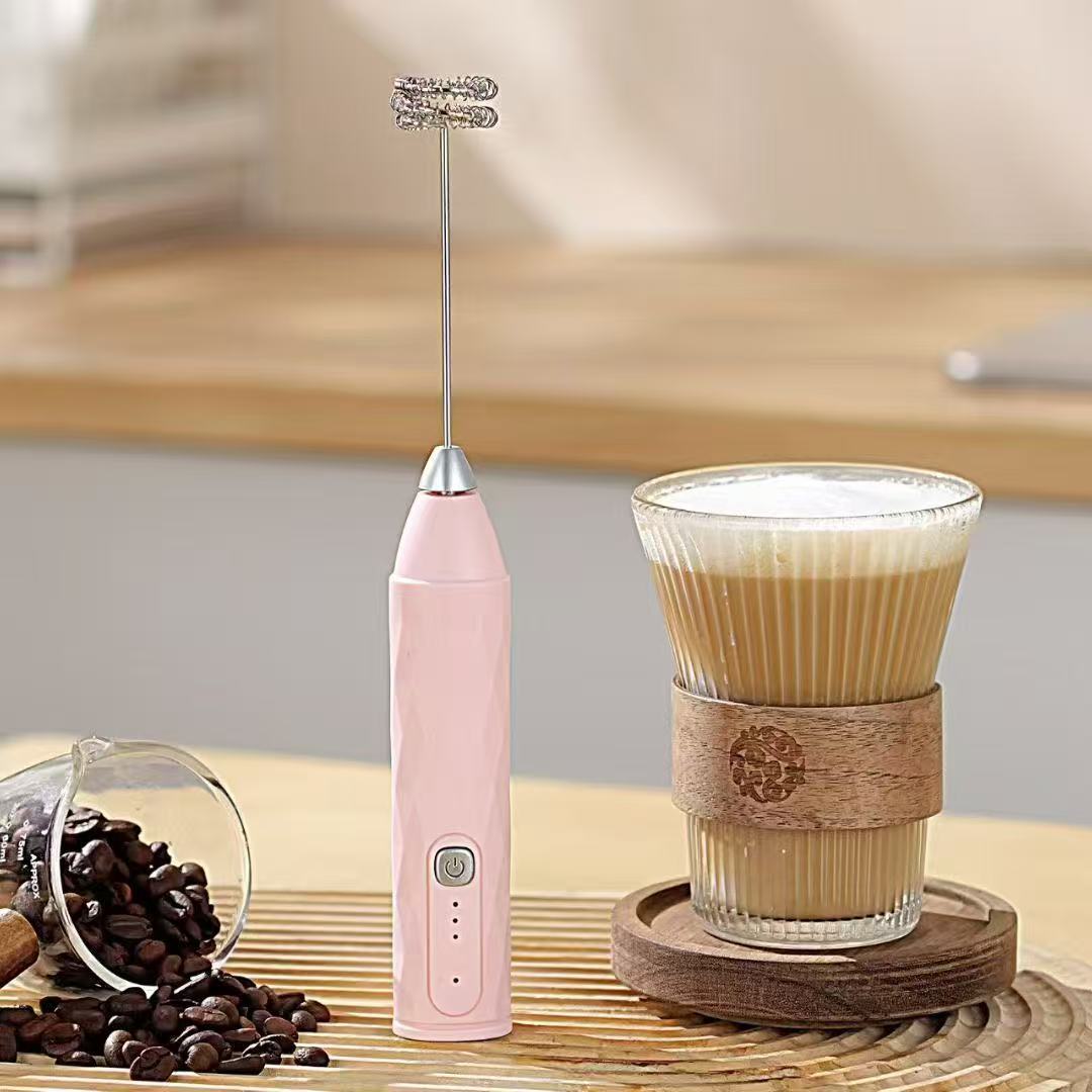 Cross-Border New Style Rechargeable Stainless Steel Plastic Modern Minimalism Milk Frother Coffee Whisk Stirring розовый