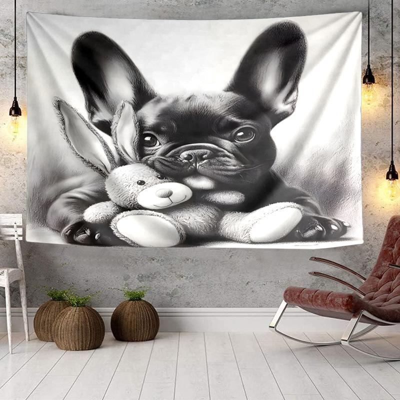 French Bulldog With Rose Tapestry Room Decoration Wall Hanging for Living Room Bedroom, Dormitory, Birthday and Christmas Gifts