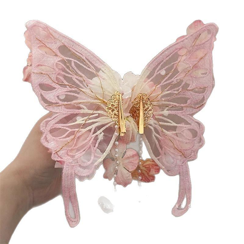 A Large Butterfly-shaped Silk Flower Hairpin with An Extremely Ethereal and Graceful Moth-shaped Headwear Accessory
