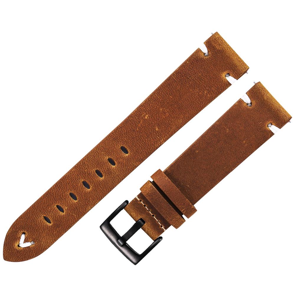 Leather Watch Strap Retro 18mm 20mm 22mm Oil Wax Leather Watchband Italian Quick Release Brown Cowhide Watch Bracelet Handmade