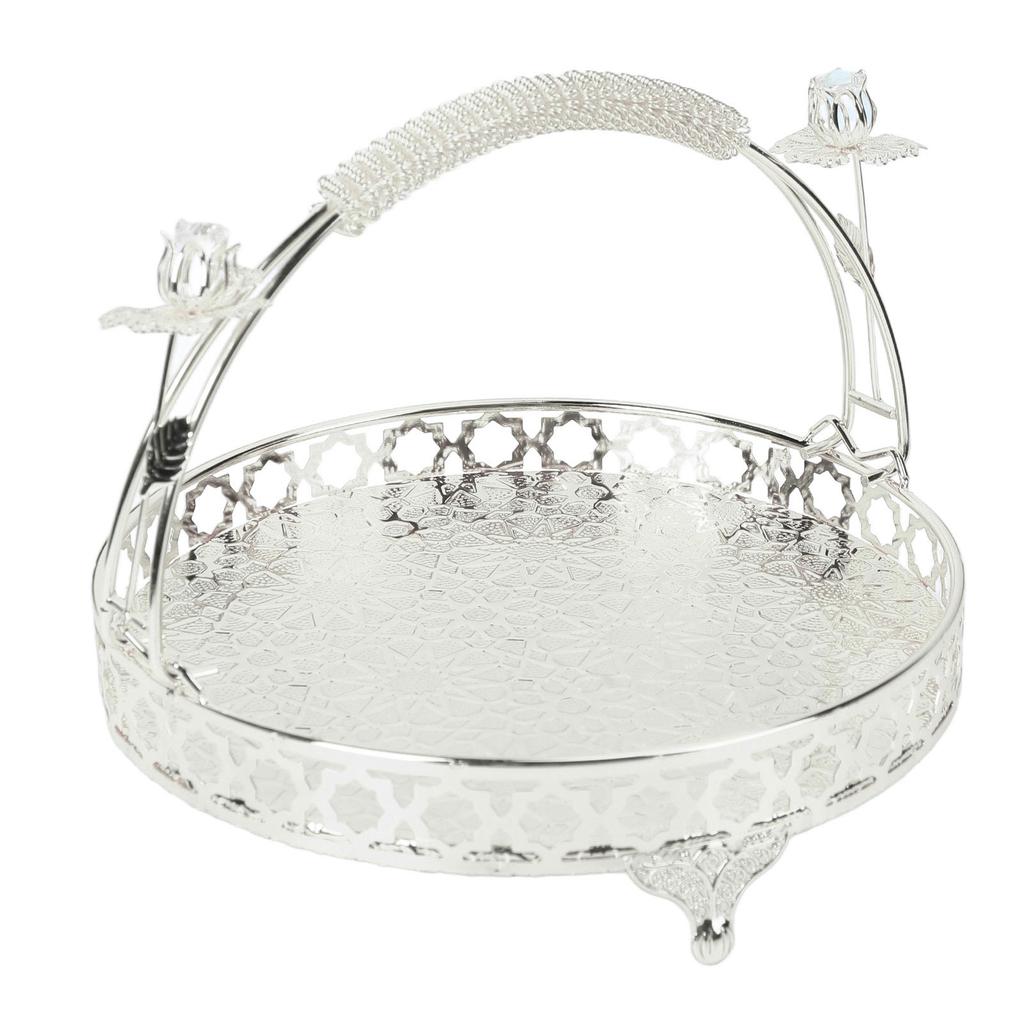 Fruit Tray Retro   Round Large Capacity Handle Design Decorative Strong Alloy Fruit Bowl for Party Family Bar Cafe