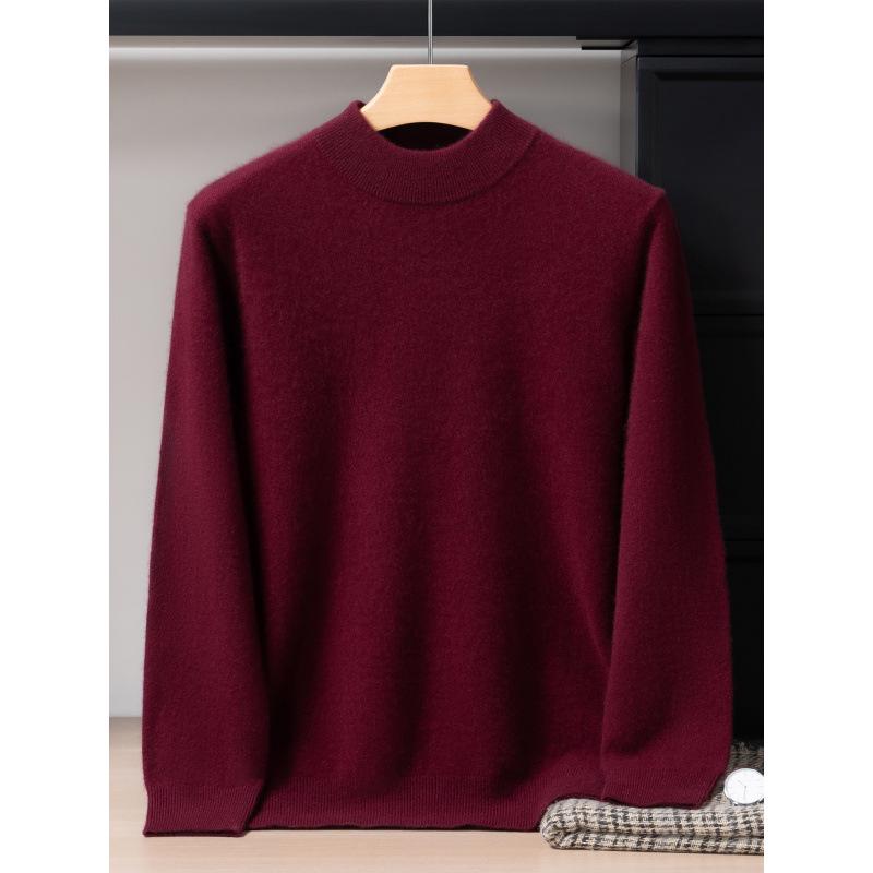 Men's 12-Gauge Double-Layer Cashmere Mock Neck Sweater, Long-Sleeved, Versatile Business Casual, Warm Knitted Base Layer