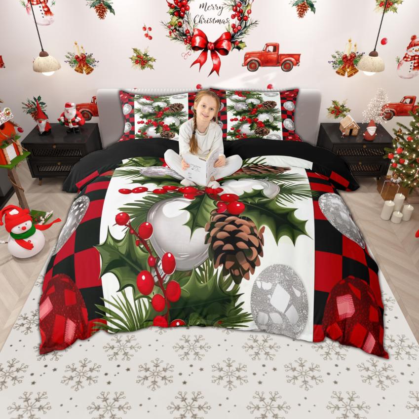 Homewish Cartoon Snowman Duvet Cover Set for Kids Children, Merry Christmas Xmas Bedding Set, Gingerbread Nutcracker Quilt Cover