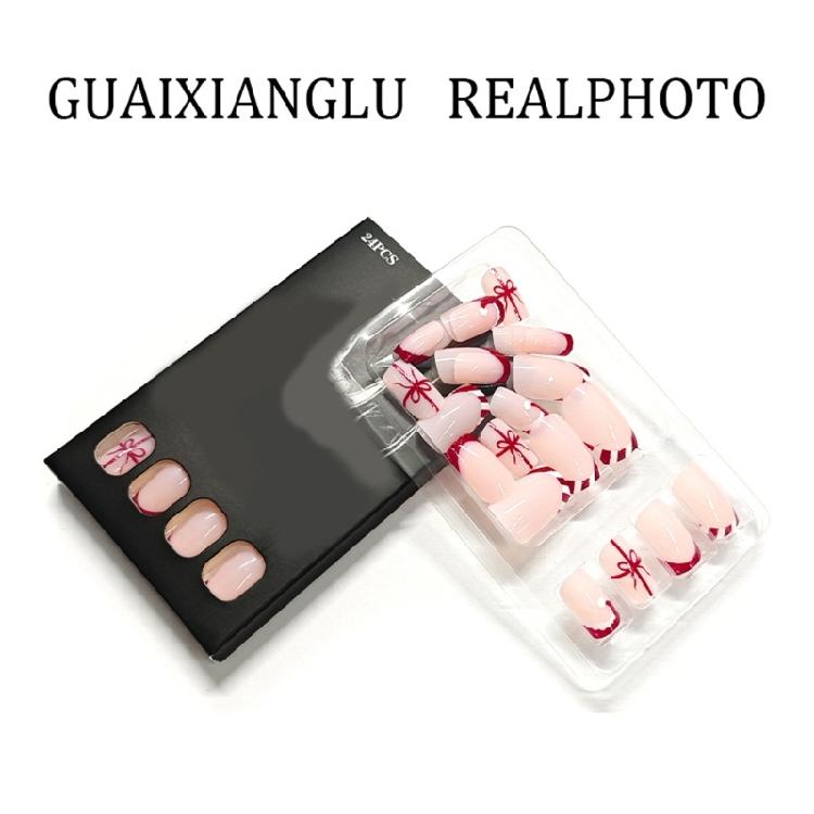 Christmas Glitters Press On Nail 24pcs Red French Manicure Short Square Fake Nail Shine Surfaces For Gift Giving Season