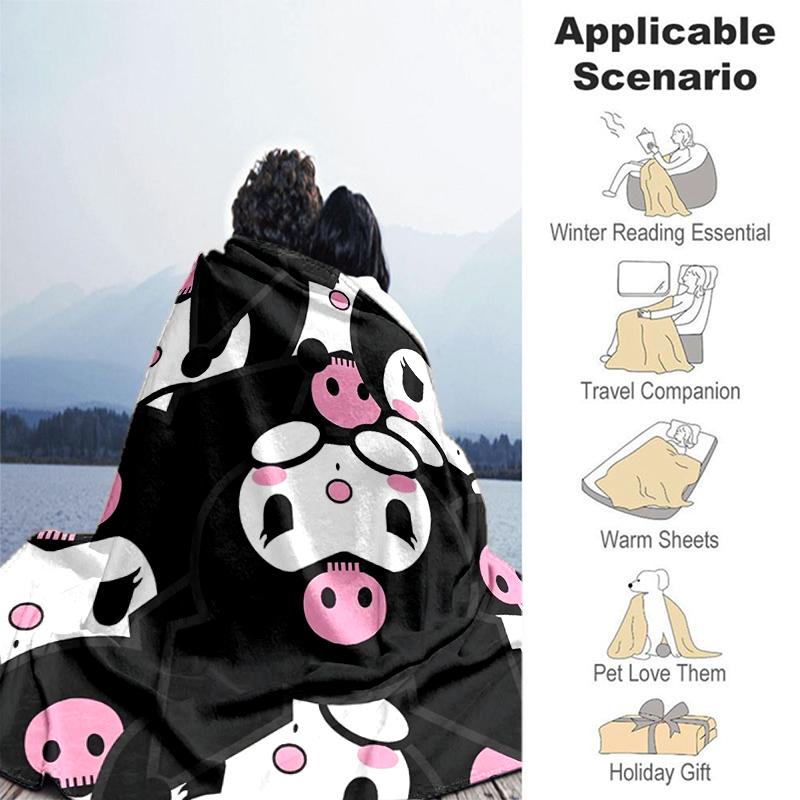 1pc Blanket Sanrio Kuromi1 Print Design, Lightweight Blanket for Sofa, Bed- Soft &Warm, Gift for All Seasons like Christmas, Halloween